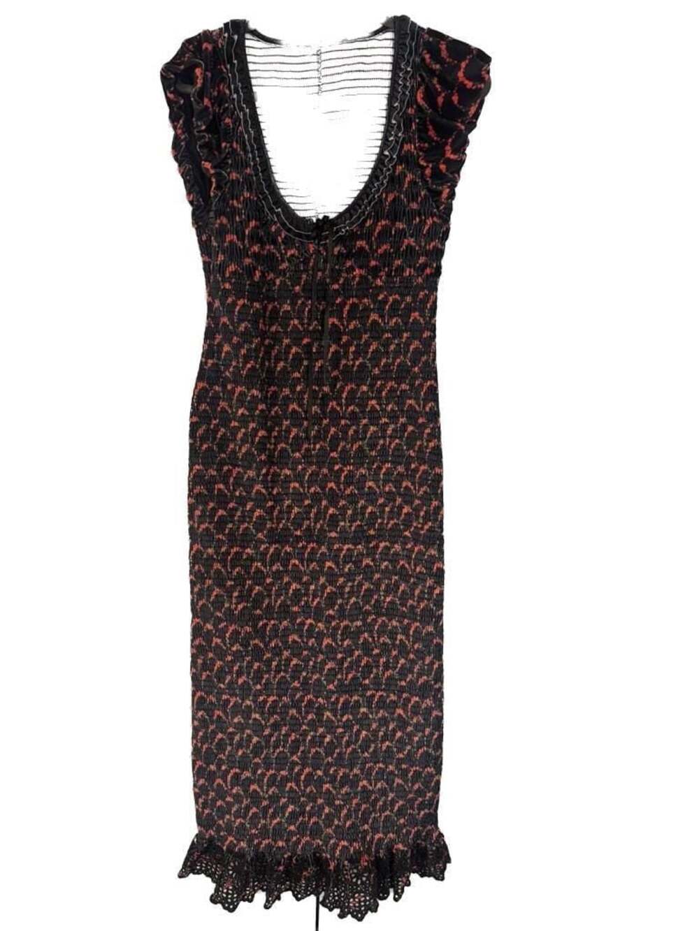 Free People McKenna Velvet Smocked Midi Dress with Eyelet Trim Sz M